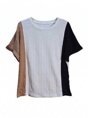 NWOT | Colorblock Cable Knit Texture Short Sleeve Crew Neck Top | Small